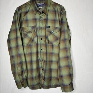 Dixxon Mens The Hunter Green Plaid Snap Down Shirt Sz L Outdoor Hunting Chore
